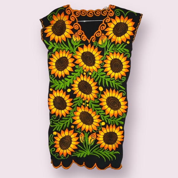 🌻 Mexican Sunflower Embroidered Dress 🌻 - Picture 1 of 5